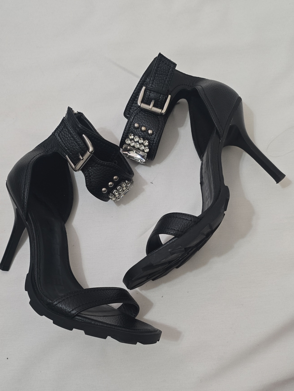 Karl Lagerfeld Black Rhinestone Buckle Stiletto Sandals 10